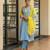 Dusty blue a line embroidered kurta with pant and dupatta