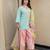 Mint green embroidered short kurta with farshi salwar and ombre dupatta