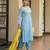 Dusty blue a line embroidered kurta with pant and dupatta