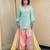 Mint green embroidered short kurta with farshi salwar and ombre dupatta