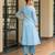Dusty blue a line embroidered kurta with pant and dupatta