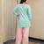 Mint green embroidered short kurta with farshi salwar and ombre dupatta