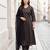 Black printed pure cotton kurta trouser dupatta set