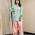 Mint green embroidered short kurta with farshi salwar and ombre dupatta