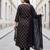 Black printed pure cotton kurta trouser dupatta set