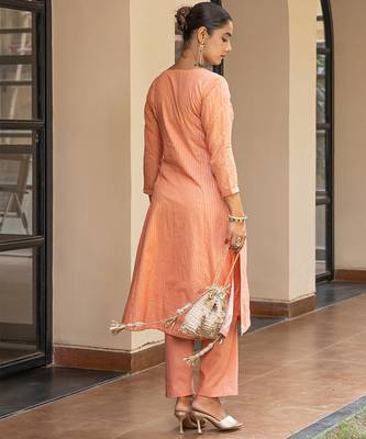 Peach a line embroidered kurta with pant and dupatta 4