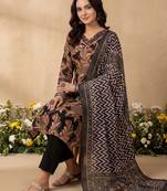 Black embroidered pure cotton kurta trouser dupatta set
