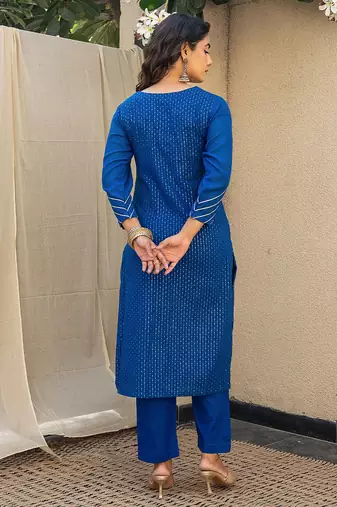 Royal blue embroidered kurta with pant and dupatta