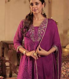 Burgundy embroidered georgette kurta trouser dupatta set