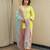 Lime green embroidered short kurta with farshi salwar and ombre dupatta