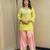 Lime green embroidered short kurta with farshi salwar and ombre dupatta