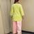 Lime green embroidered short kurta with farshi salwar and ombre dupatta
