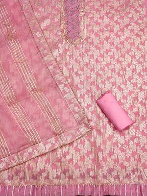 floral woven design gotta patti unstitched dress material 3