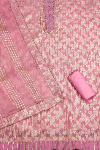 floral woven design gotta patti unstitched dress material