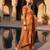 Orange printed cotton blend kurta trouser dupatta set