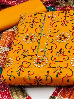 floral embroidered mirror work unstitched dress material 2