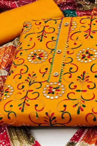 floral embroidered mirror work unstitched dress material