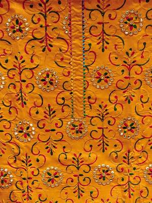 floral embroidered mirror work unstitched dress material 3
