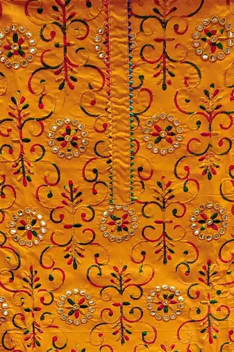 floral embroidered mirror work unstitched dress material
