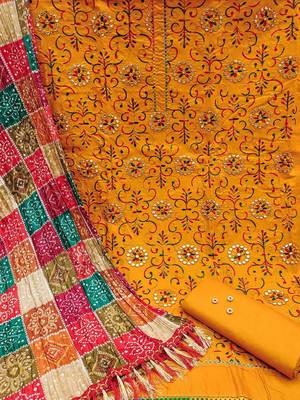 floral embroidered mirror work unstitched dress material 4