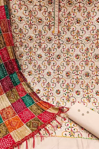 floral embroidered mirror work unstitched dress material
