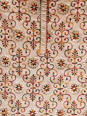 floral embroidered mirror work unstitched dress material 4