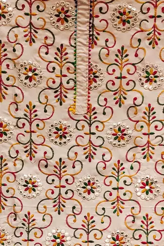 floral embroidered mirror work unstitched dress material