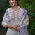 Off white embroidered pure cotton kurta trouser dupatta set