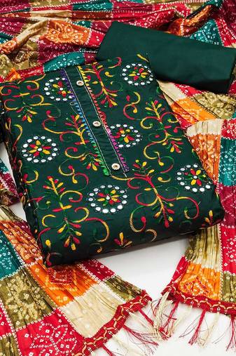 Floral Embroidered Mirror Work Unstitched Dress Material
