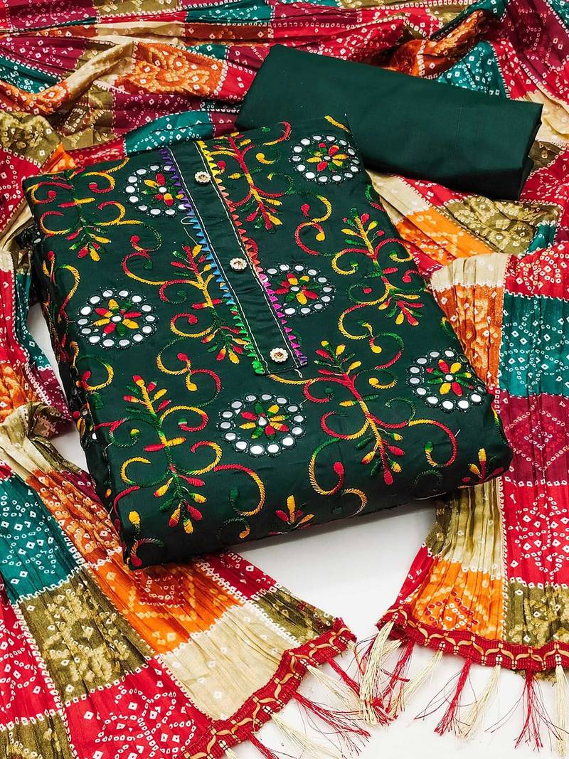 Floral Embroidered Mirror Work Unstitched Dress Material