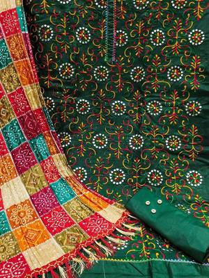 Floral Embroidered Mirror Work Unstitched Dress Material 3