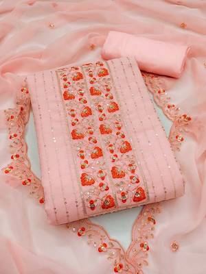 Floral Embroidered Sequined Unstitched Dress Material 1