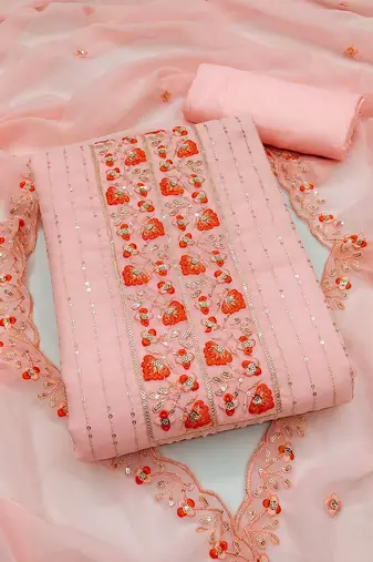 floral embroidered sequined unstitched dress material
