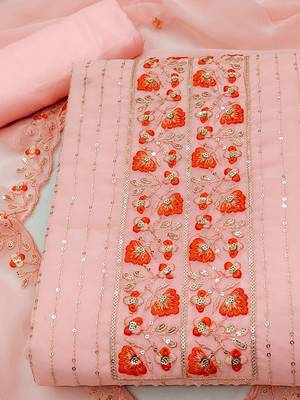 Floral Embroidered Sequined Unstitched Dress Material 3