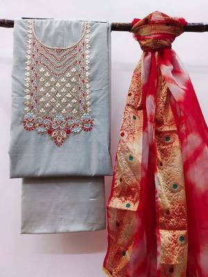 Floral Embellished Unstitched Dress Material 1