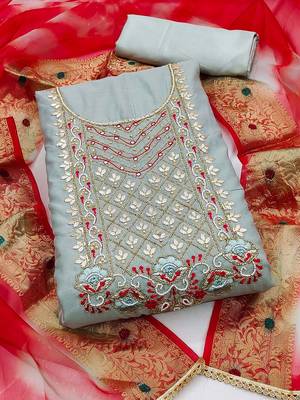 Floral Embellished Unstitched Dress Material 2