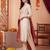 Off white embroidered silk blend kurta trouser dupatta set