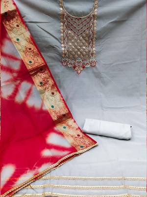 Floral Embellished Unstitched Dress Material 3