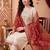 Off white embroidered silk blend kurta trouser dupatta set