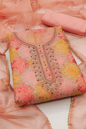 Sequinned Embellished Organza Unstitched Dress Material