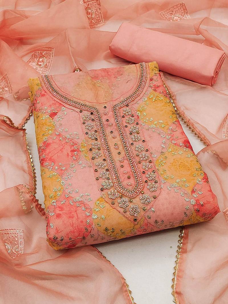 Sequinned Embellished Organza Unstitched Dress Material