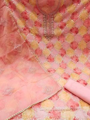 Sequinned Embellished Organza Unstitched Dress Material 2