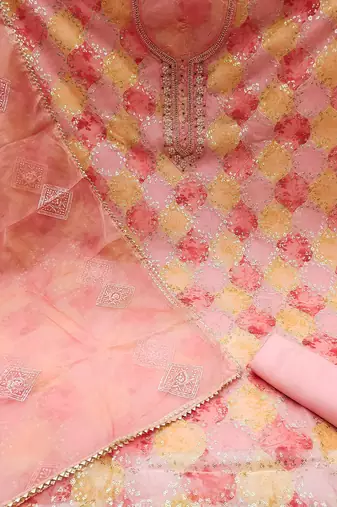 sequinned embellished organza unstitched dress material