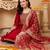 Maroon embroidered silk blend kurta trouser dupatta set