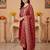 Maroon embroidered silk blend kurta trouser dupatta set