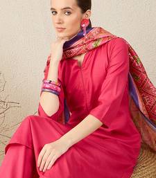 Pink solid cotton blend kurta trouser dupatta set