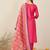Pink solid cotton blend kurta trouser dupatta set