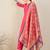 Pink solid cotton blend kurta trouser dupatta set