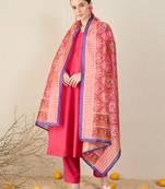 Pink solid cotton blend kurta trouser dupatta set