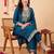 Teal embroidered chinon kurta trouser dupatta set